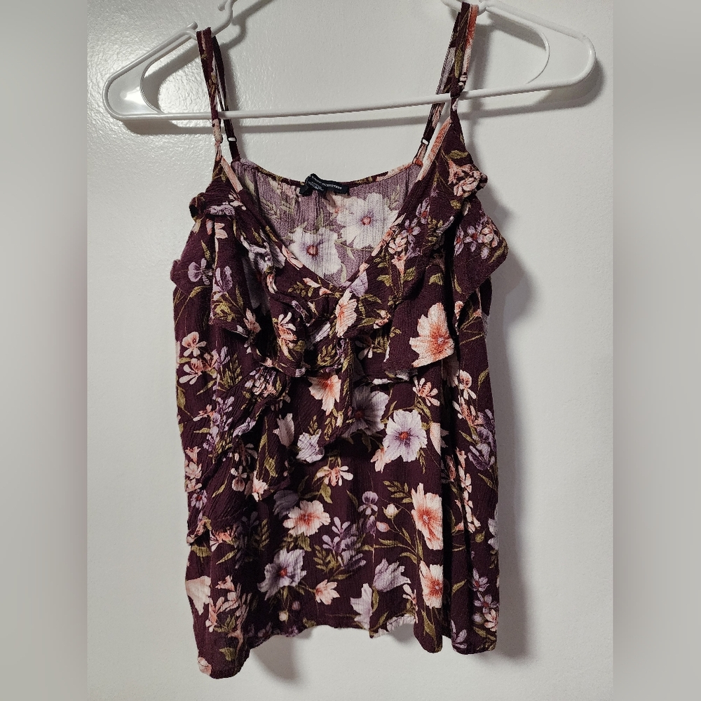 American Eagle Floral Ruffle Camisole Top - Burgundy